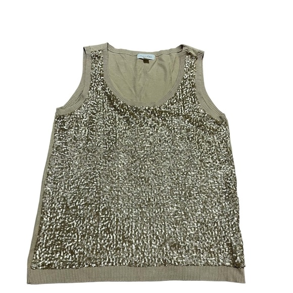 Calvin Klein Gold Sequin Tank Top Sweater Size Large Party Holiday Sparkle - Picture 1 of 7